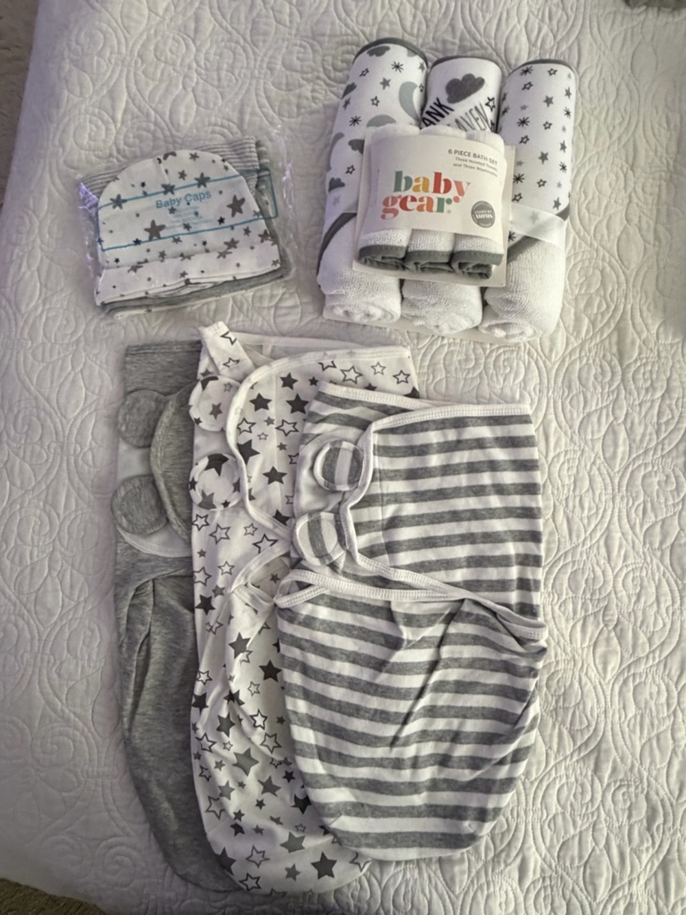 Baby Gear Gray Star & Stripe Baby Swaddle and Washcloth Bundle